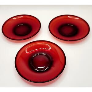 Arcoroc France Ruby Red Coffee Cup Plates 5.25” Set of 3 | Replacement Glassware